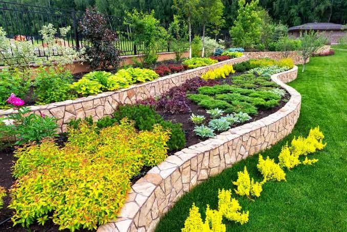 Structured landscape design with planting and hardscape
